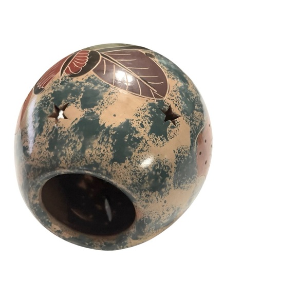 Votive Candle Holder Costa Rica Pottery Hand Carved Cut Away Design Butterfly - Picture 2 of 8